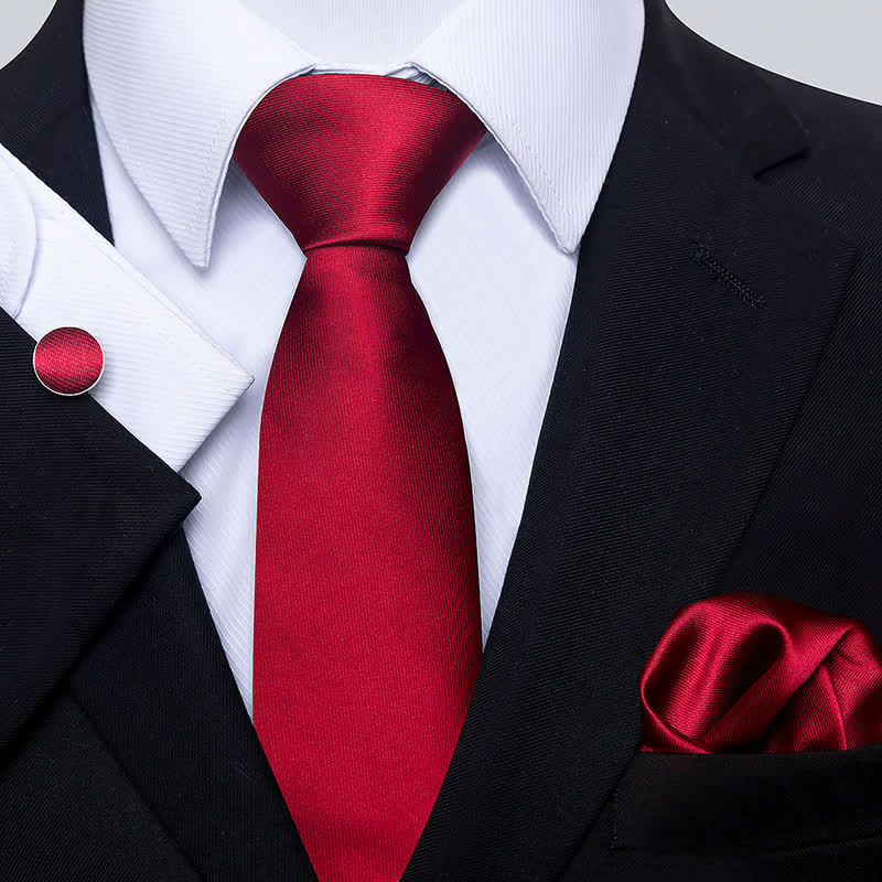 3Pcs Bright Red Men's Solid Color Necktie Set - Red - image 0