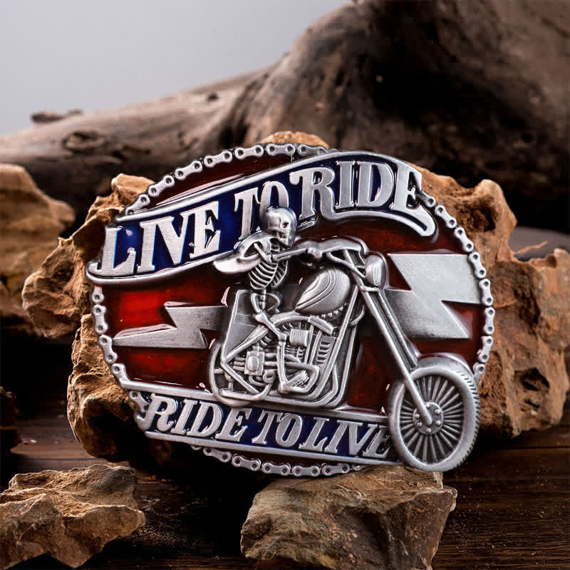 Men's DIY Skull Biker Live to Ride Buckle Leather Belt - Skull Biker - Without Belt - image 0
