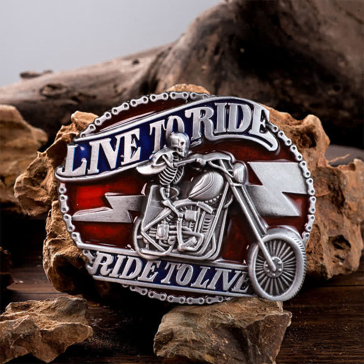 Men's DIY Skull Biker Live to Ride Buckle Leather Belt - Skull Biker - Without Belt - image 0