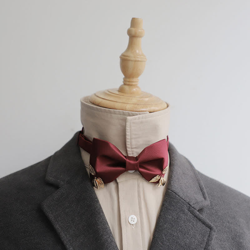 Men's Leaves Garden Wedding Bow Tie - Burgundy - image 7
