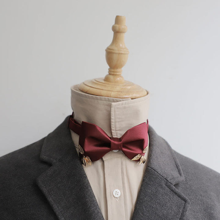 Men's Leaves Garden Wedding Bow Tie - Burgundy - image 7