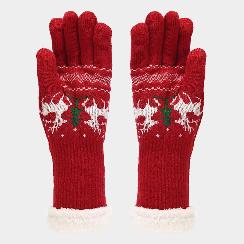 3Pcs Women's Reindeer Tree Jacquard Hat Scarf Gloves Set - image 6