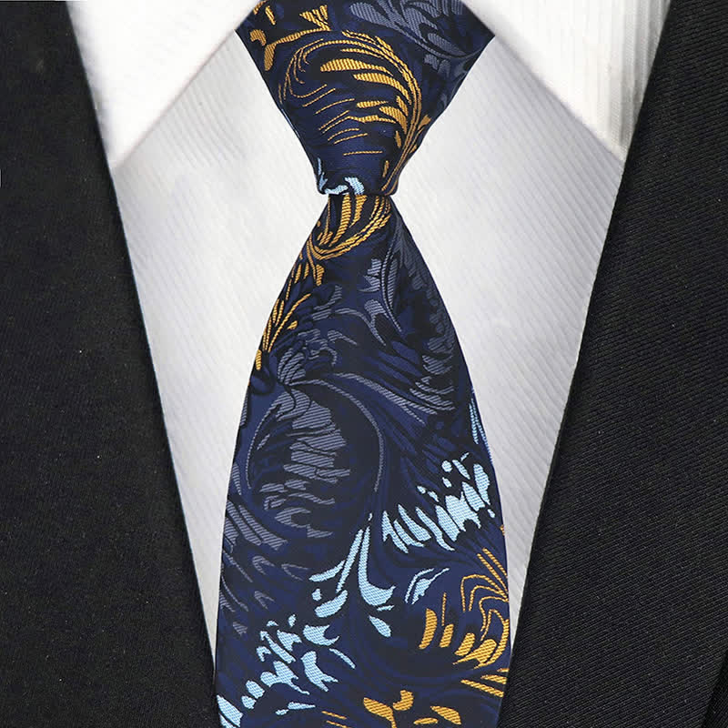 Men's Novelty Paisley Striped Flower Necktie - Navy - image 0