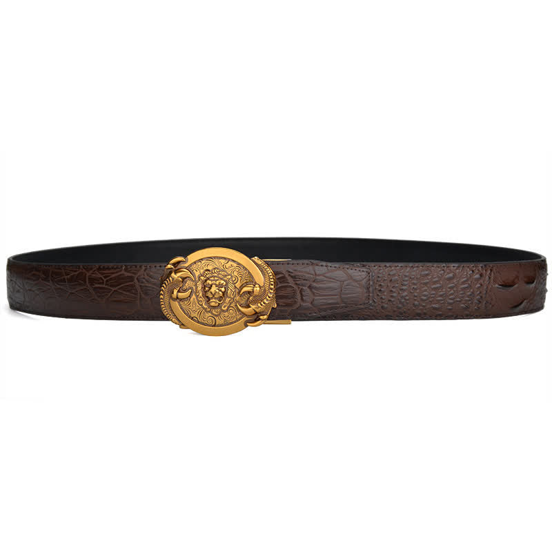 Men's Savage Lion Crocodile Pattern Automatic Leather Belt - image 3