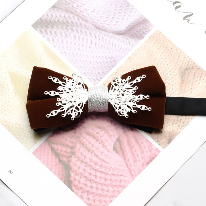 Men's Bling Mosaic Sunburst Velvet Bow Tie - Brown & Silver - image 6