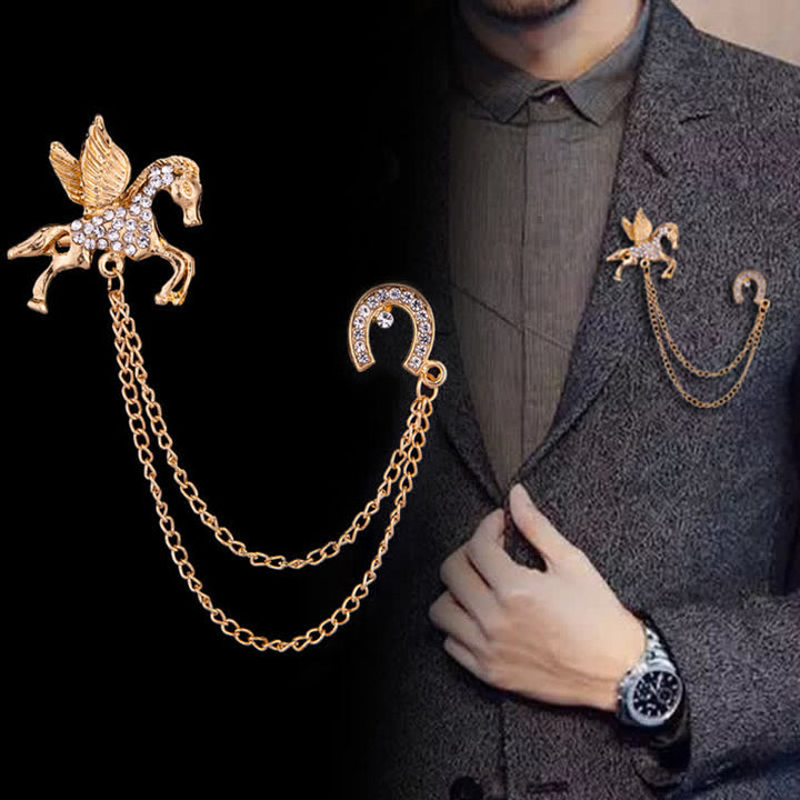 Men's Vintage Pegasus Tassel Brooch - Gold - image 0