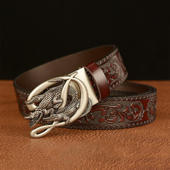 Men's Crocodile Buckle Embossing Leather Belt - image 14