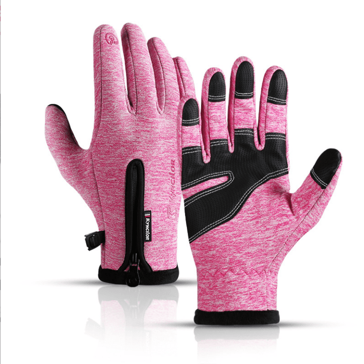 Outdoor Cycling Waterproof Zipper Tactical Gloves - Pink - L - image 15