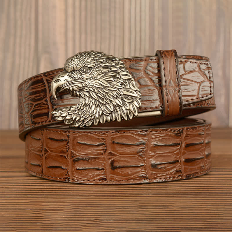 Men's Eagle Head Crocodile Embossed Leather Belt - image 18