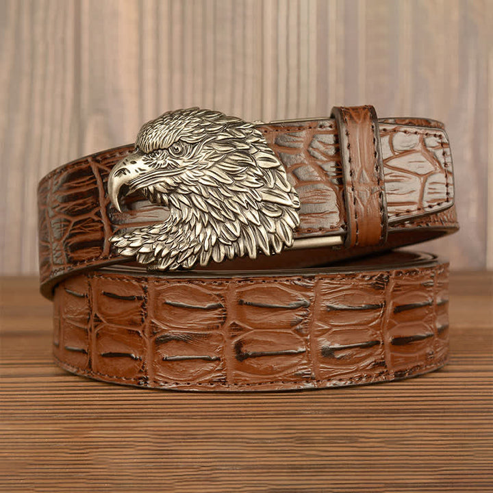 Men's Eagle Head Crocodile Embossed Leather Belt - image 18