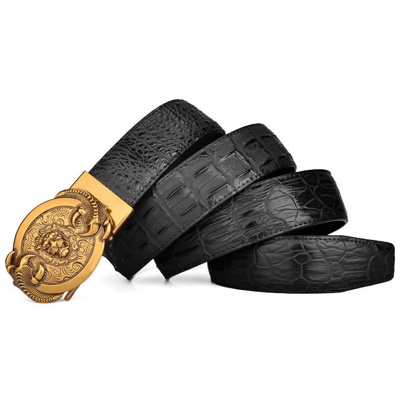 Men's Savage Lion Crocodile Pattern Automatic Leather Belt - image 9