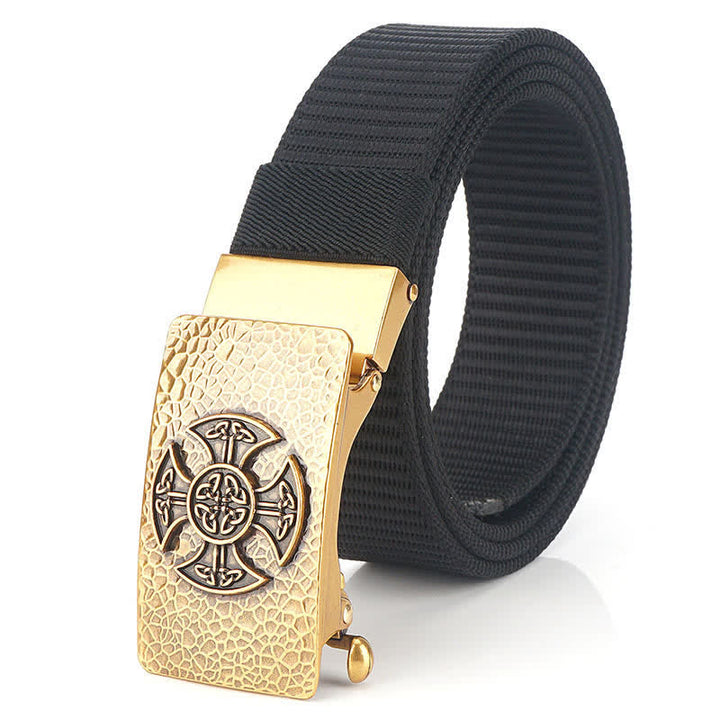 Men's Retro Style Leisure Nylon Belt - Black / Gold - 48" - image 2