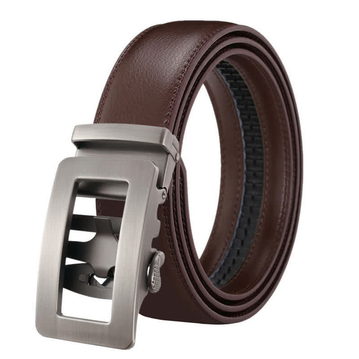 Men's Simple Hollow Automatic Buckle Leather Belt - Coffee - 46 - image 7
