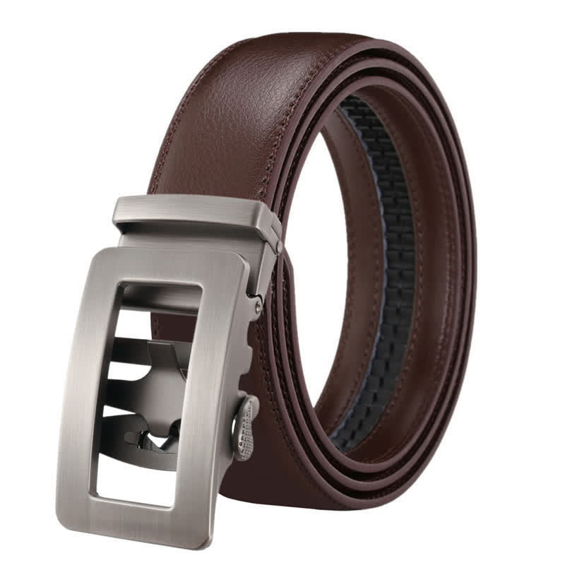 Men's Simple Hollow Automatic Buckle Leather Belt - Coffee - 46 - image 7