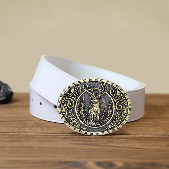Men's DIY Deer Hunter American Flag Buckle Leather Belt - Gold Deer - White PU Belt (40) - image 17