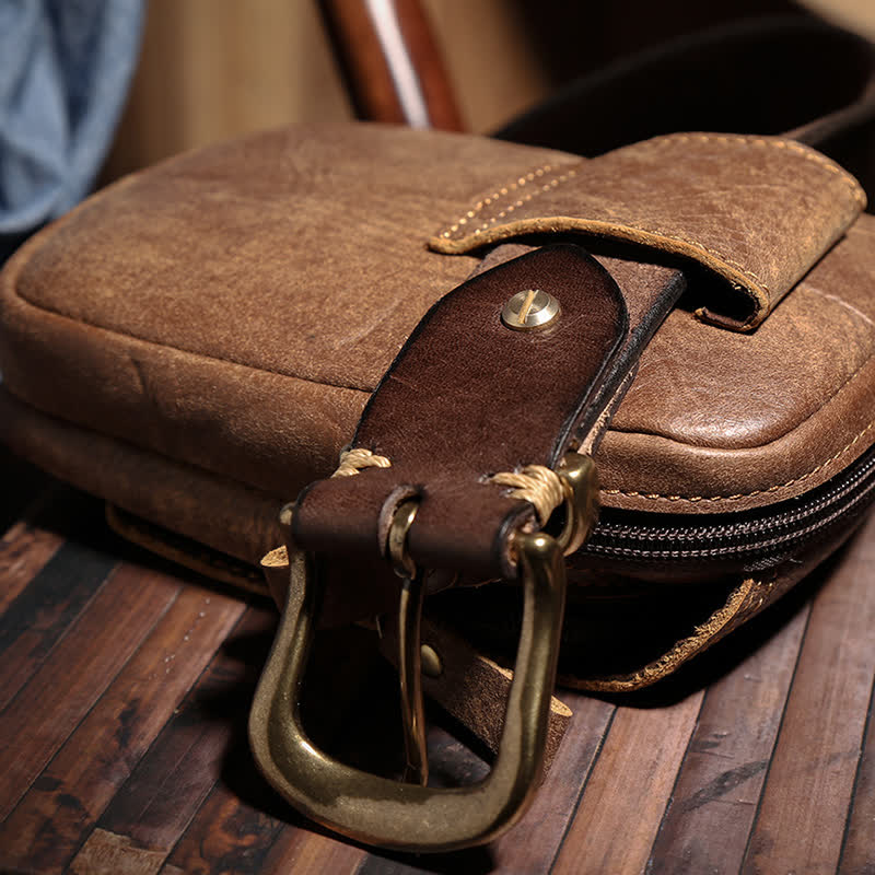 Travel Zipper Magnetic Snap Nubuck Leather Belt Bag - image 7
