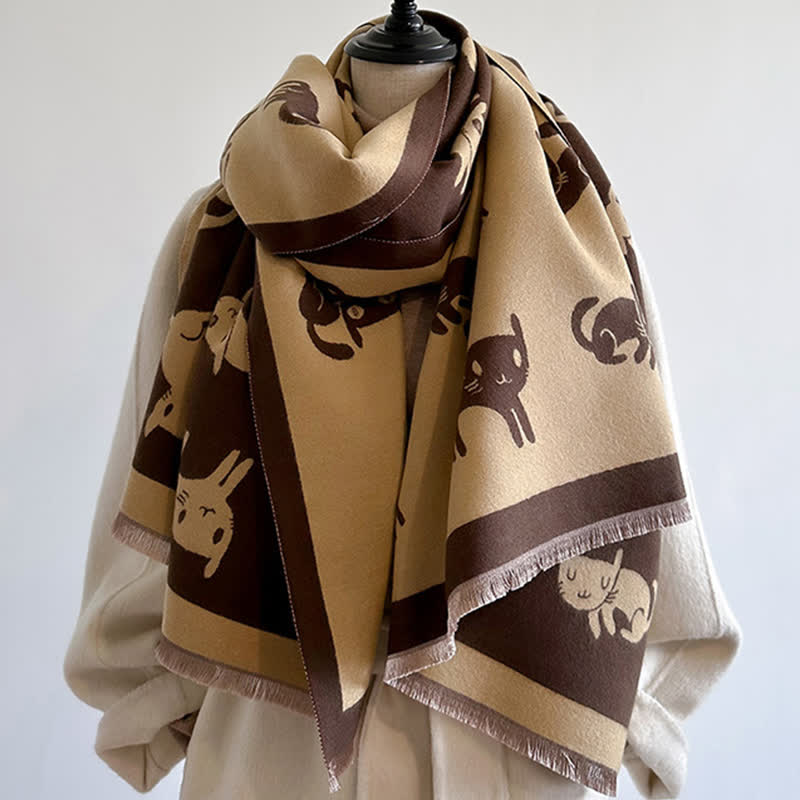 Women's Large Wrap Warm Cat Print Coldproof Scarf - image 0
