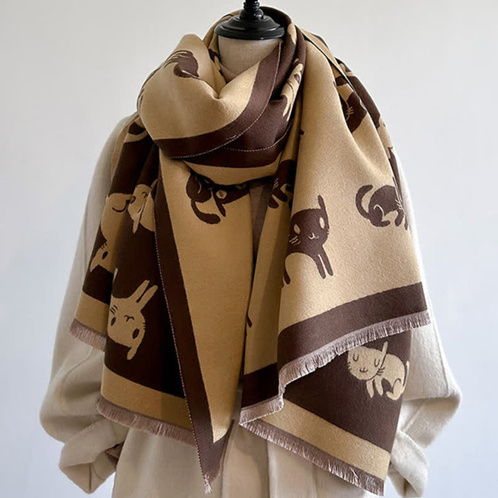 Women's Large Wrap Warm Cat Print Coldproof Scarf - image 0