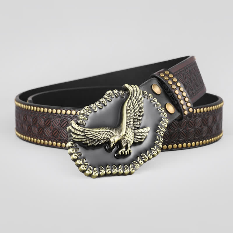 Men's Eagle Soaring Studded Western Leather Belt - Eagle - 42 - image 0