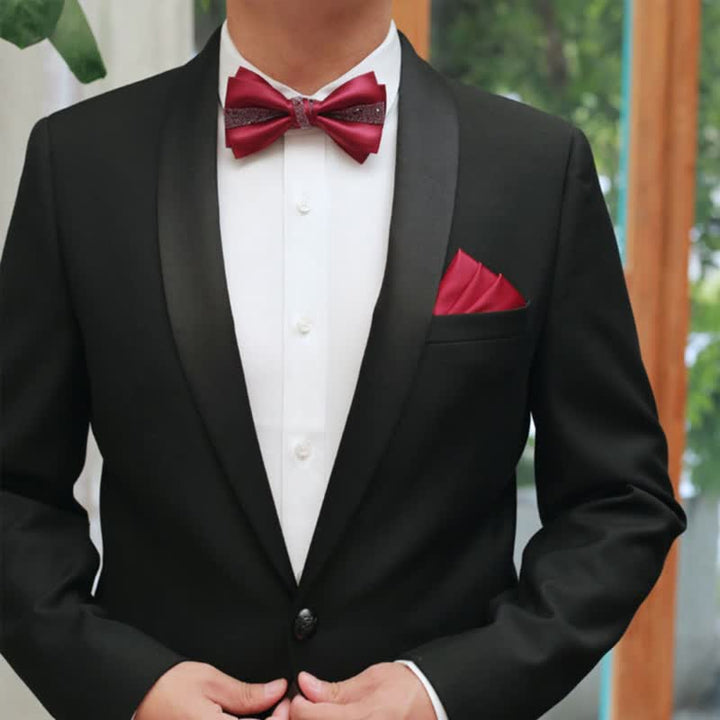 Men's Color of Red Rhinestone Bow Tie Pocket Square - image 7