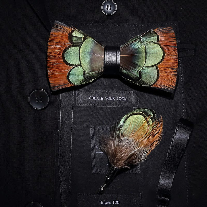 Lightgreen & Brown Feather Bow Tie - Adult - image 0