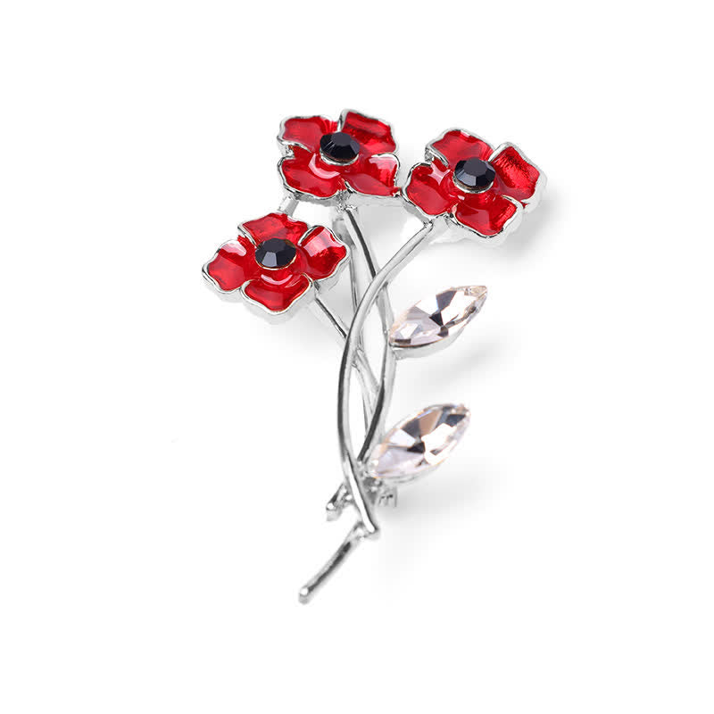 Unisex Red Poppy Bouquet Posy Stem Brooch - image 7