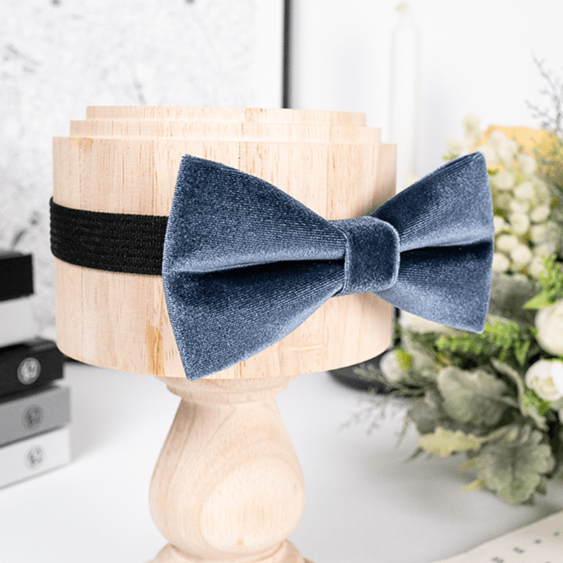 Men's Misty Gray Solid Color Velvet Bow Tie - image 3