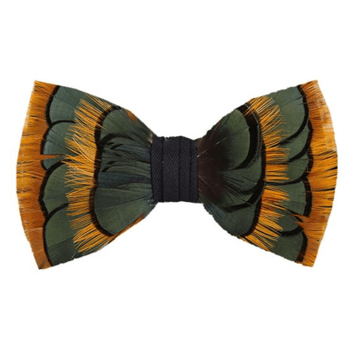 DarkGreen & Yellow Layered Feather Bow Tie - DarkGreen & Yellow - image 0