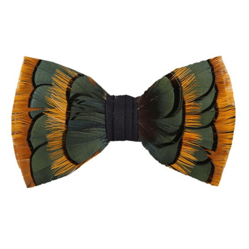 DarkGreen & Yellow Layered Feather Bow Tie - DarkGreen & Yellow - image 0