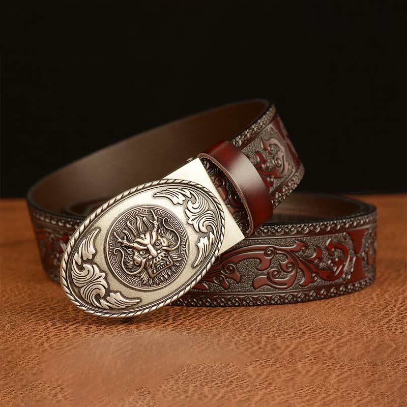 Men's Dragon Elliptical Buckle Leather Belt - image 15
