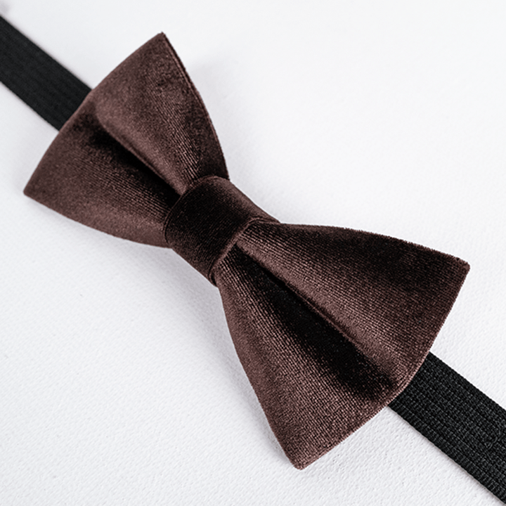 Men's Coffee Brown Solid Color Velvet Bow Tie - image 4