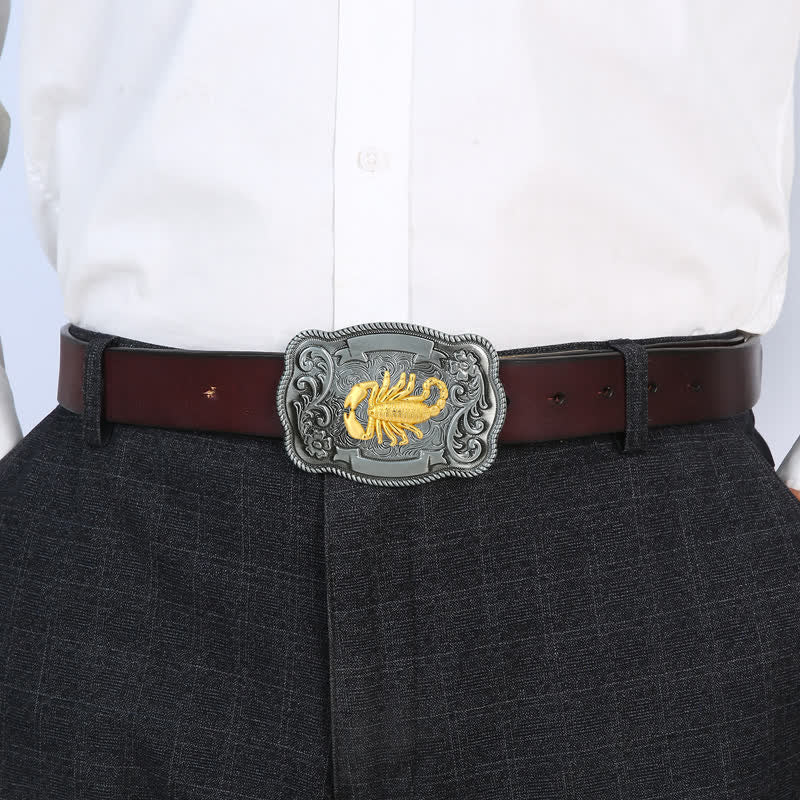 Men's DIY Gold Carving Animal Buckle Leather Belt - image 56