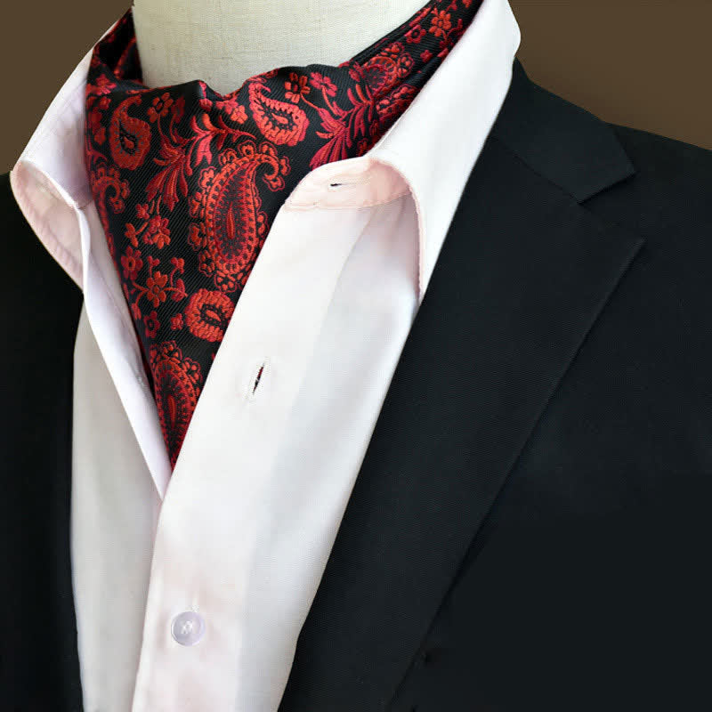 Red&Black Leisure Prom Gents Floral Ascot Paisley Cravat - Red&Black - image 0
