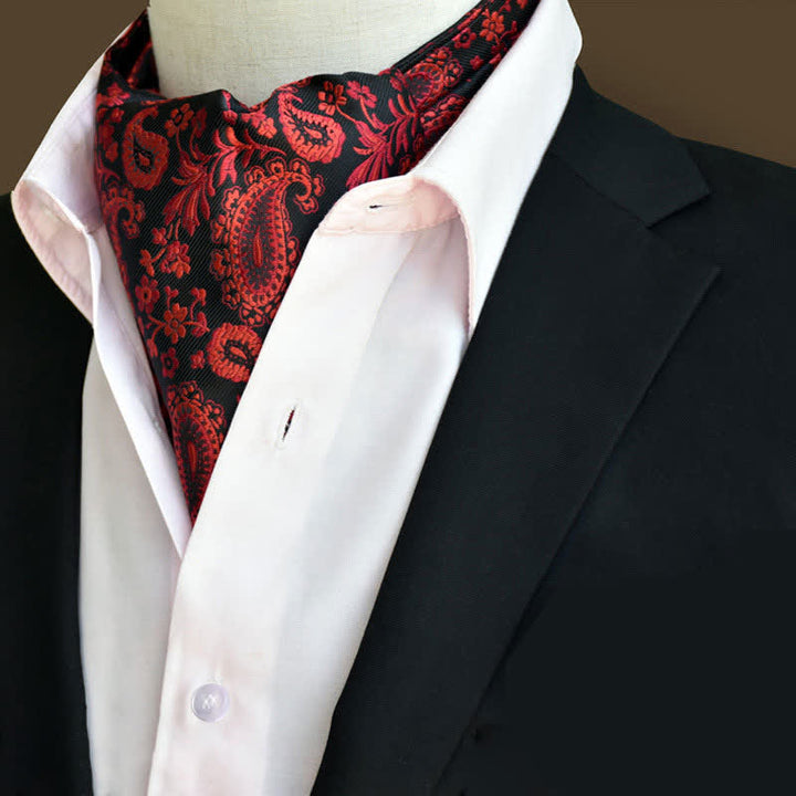 Red&Black Leisure Prom Gents Floral Ascot Paisley Cravat - Red&Black - image 0