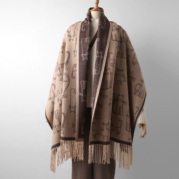 Women's Cat Print Double-Sided Shawl Scarf - Brown - image 7