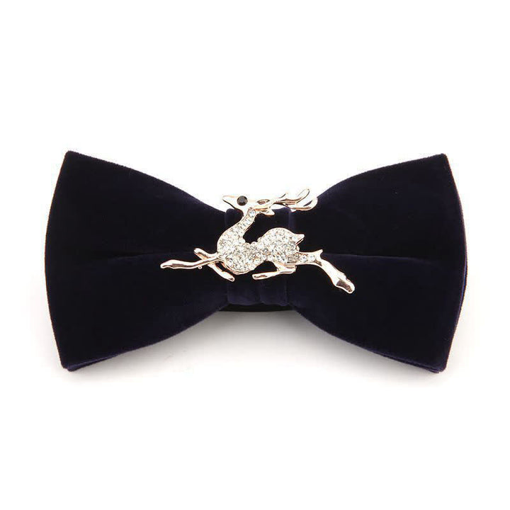 Men's Elk Head Rhinestone Christmas Velvet Bow Tie - Dark Blue Deer - image 5