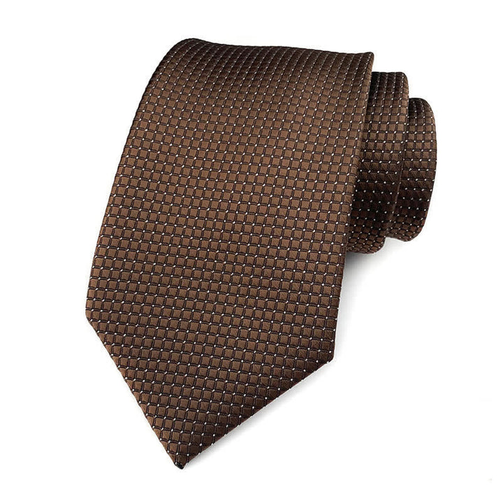 Men's Solid Color Subtle Checked Office Necktie - Coffee - image 17
