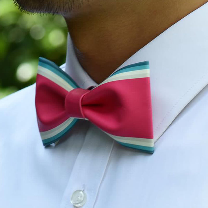 Men's Pink & Green Stripe Bow Tie - image 2