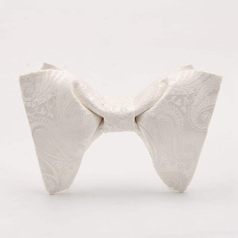 Men's Paisley Solid Color Oversized Pointed Bow Tie - Ivory Paisley - image 10