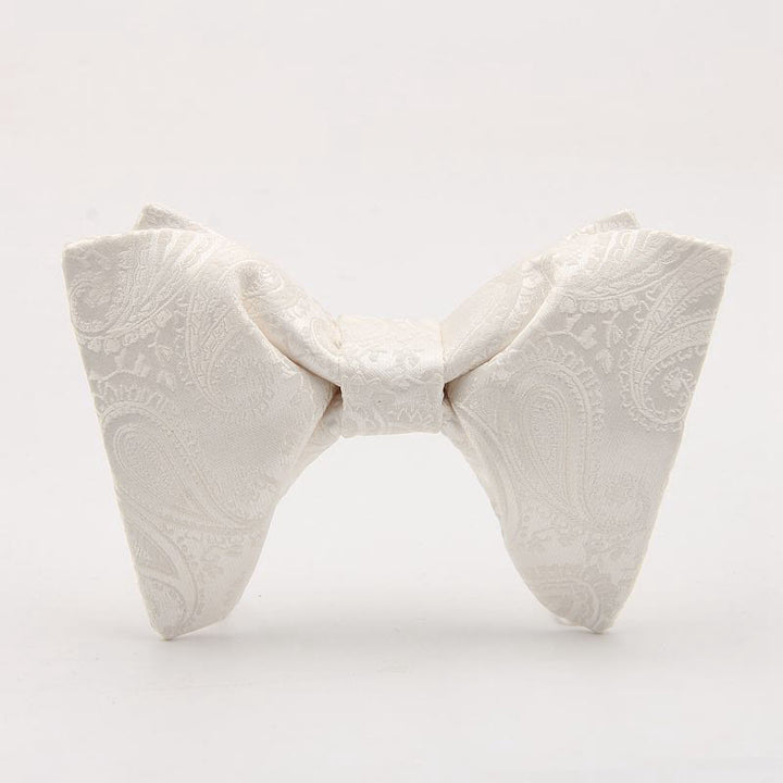 Men's Paisley Solid Color Oversized Pointed Bow Tie - Ivory Paisley - image 10