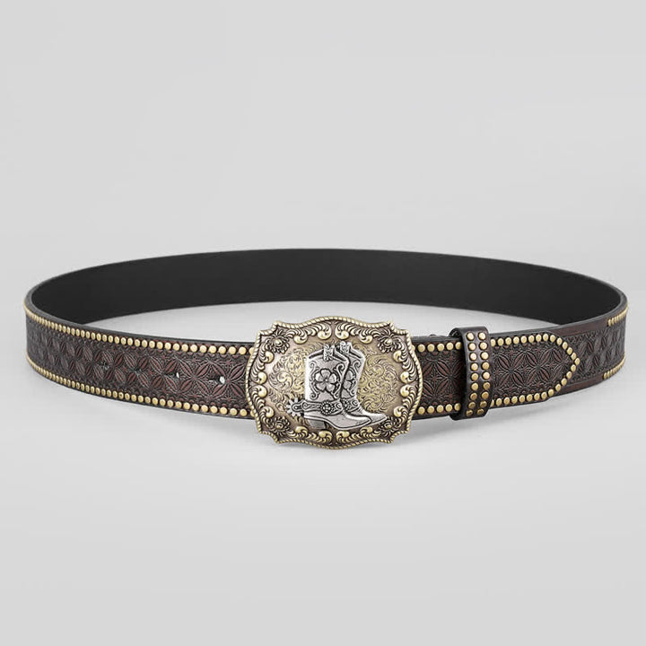Men's Cowboy Shoes Studded Decor Leather Belt - image 1