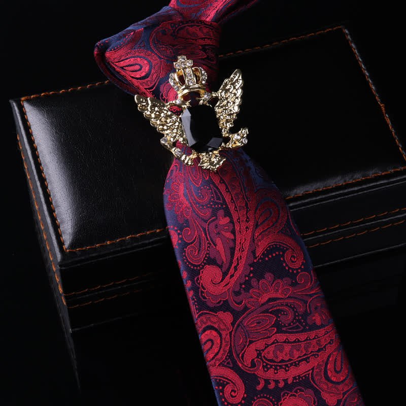 Men's Royal Throwback Pin Buckle Necktie - Crown & Burgundy Paisley - image 15