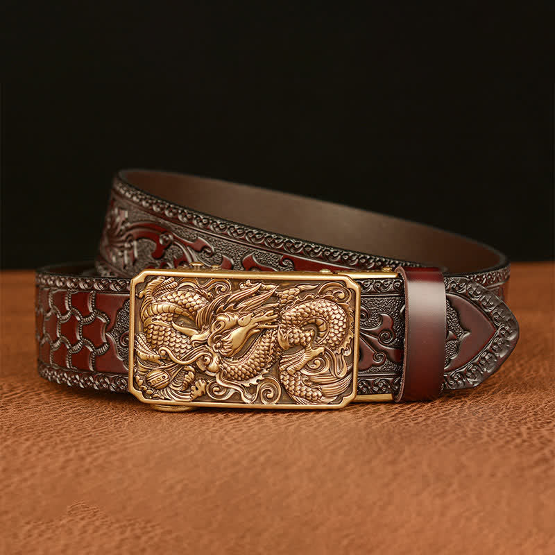 Men's Dragon Square Buckle Leather Belt - image 3