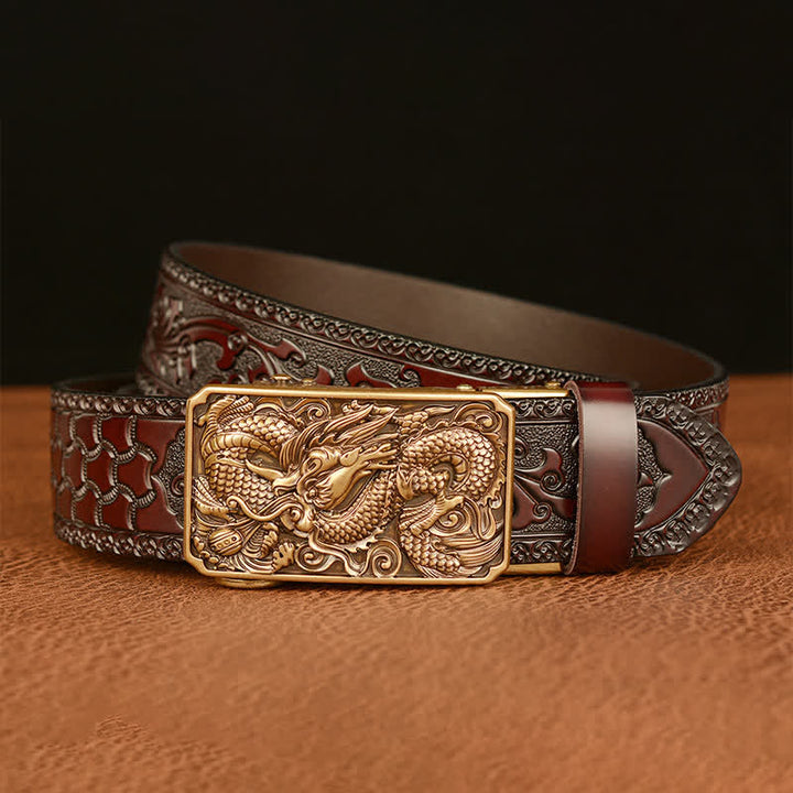 Men's Dragon Square Buckle Leather Belt - image 3