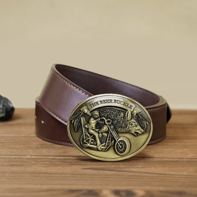 Men's DIY Motorcycle Creative Beer Holder Buckle Leather Belt - Bronze - Brown PU Belt (40) - image 17