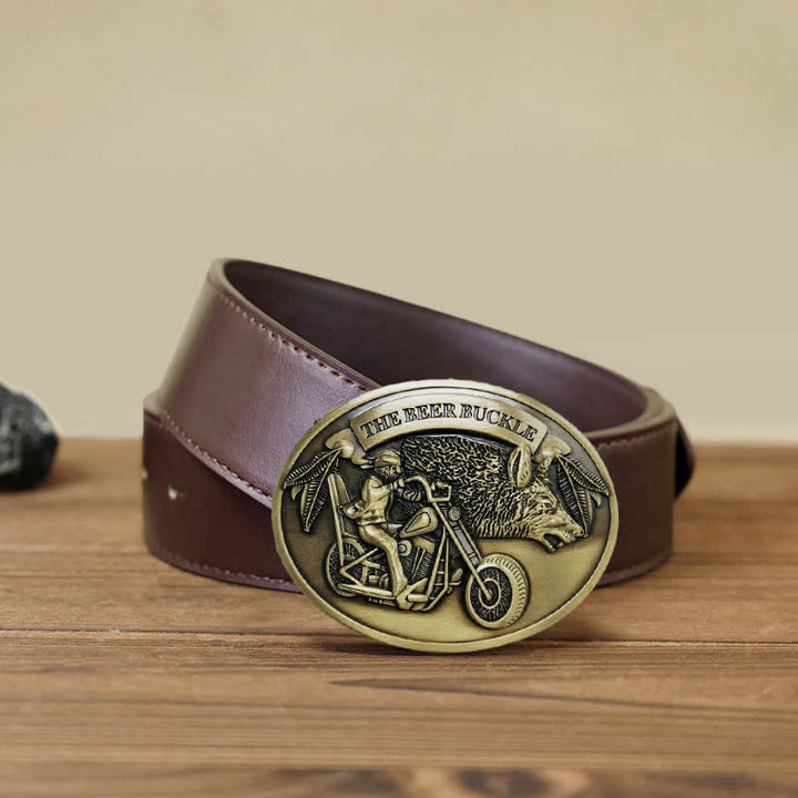 Men's DIY Motorcycle Creative Beer Holder Buckle Leather Belt - Bronze - Brown PU Belt (40) - image 17