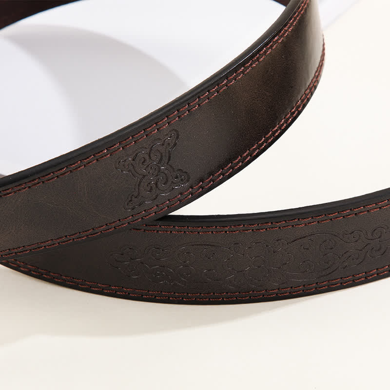Men's Casual Golden Bull Head Floral Buckle Leather Belt - image 4