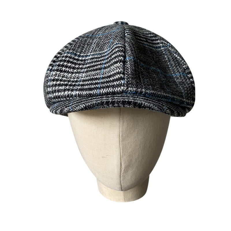 Newsboy Gray & Blue Plaid Octagon Beret Cap - image 1