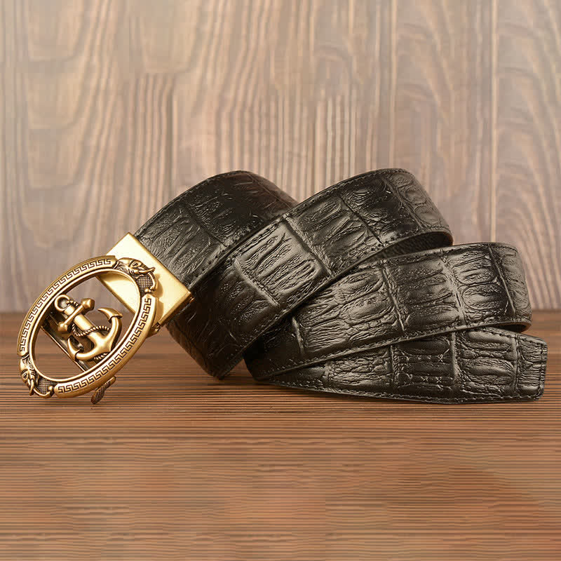 Men's Nautical Anchor Crocodile Embossed Leather Belt - image 2