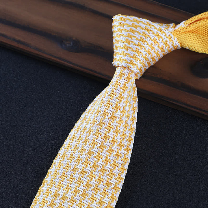 Men's Houndstooth Plaid Knitted Necktie - Yellow - image 7